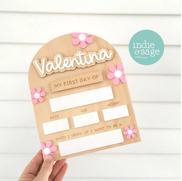 Personalised Back To School Board - Musk Pink and White Flower Design