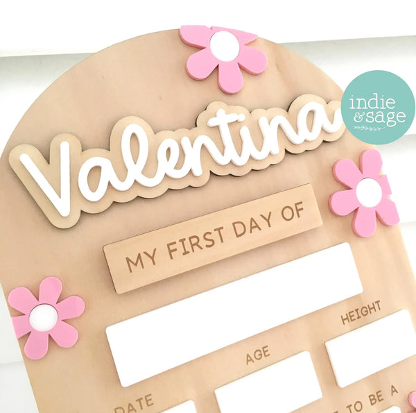 Personalised Back To School Board - Musk Pink and White Flower Design