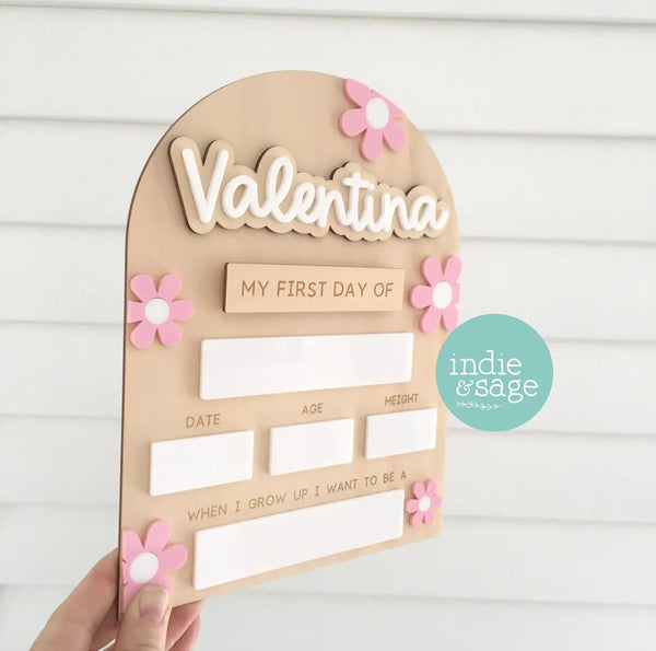 Personalised Back To School Board - Musk Pink and White Flower Design