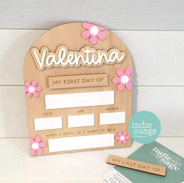 Personalised Back To School Board - Musk Pink and White Flower Design
