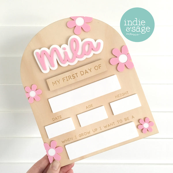 Personalised Back To School Board (Beautiful Floral Pink Design)