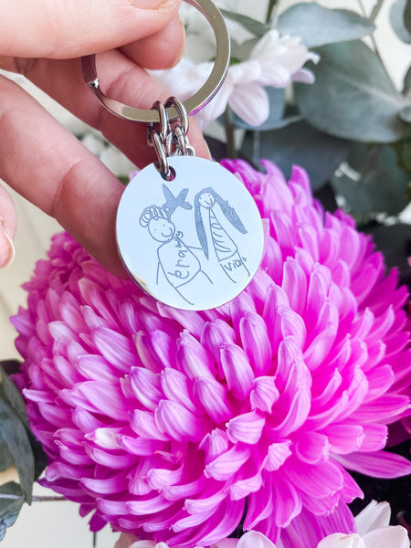 Engraved Kids Artwork or Handwriting Keychain