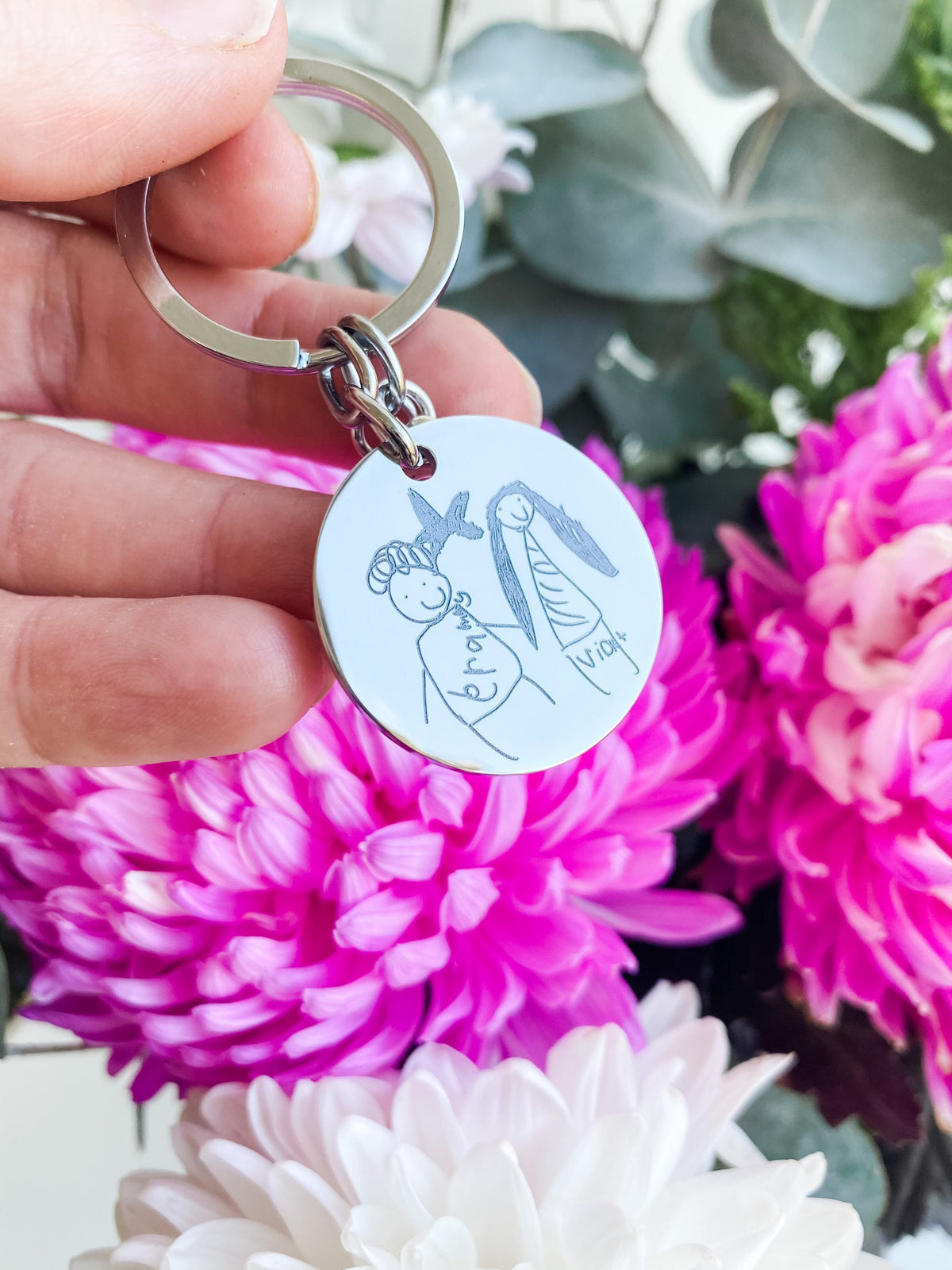Engraved Kids Artwork or Handwriting Keychain