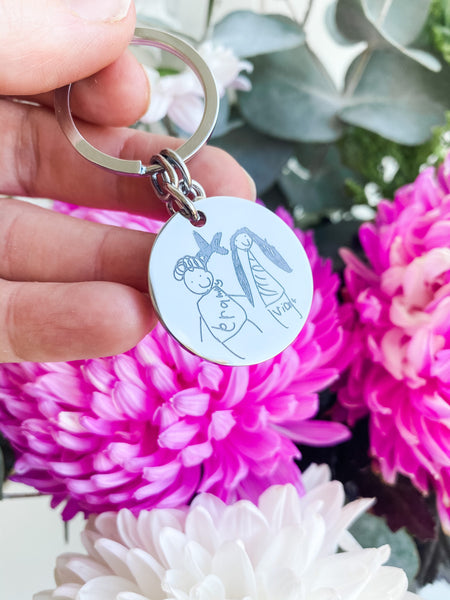 Engraved Kids Artwork or Handwriting Keychain