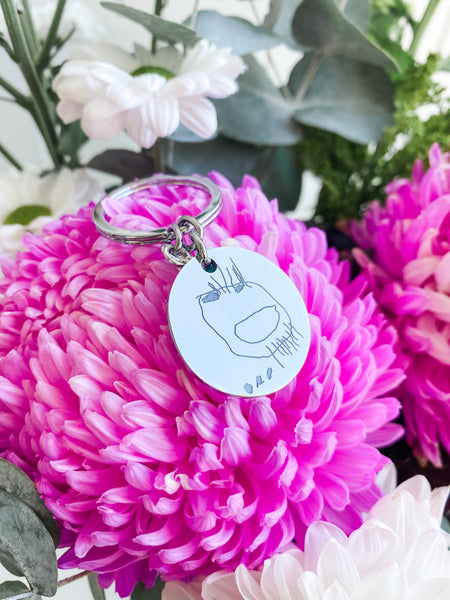 Engraved Kids Artwork or Handwriting Keychain