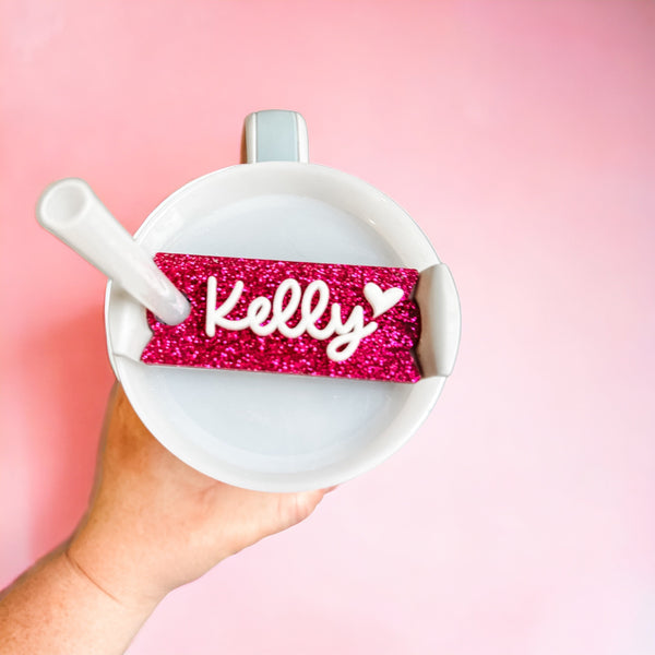 Personalised Pink Glitter Stanley Cup Topper / Stanley Name Plate