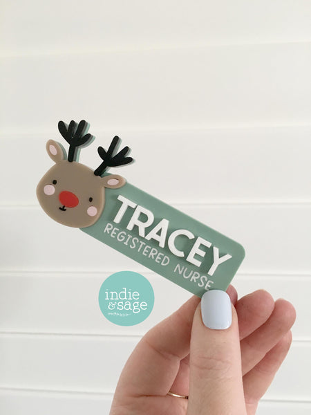 Work Name Badge Christmas Designs - Reindeer Work Name Badge - Christmas Work Name Badge - Christmas Staff Badge