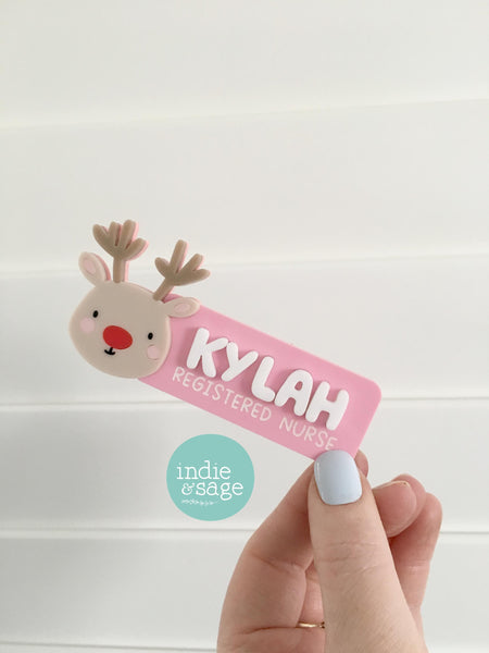 Work Name Badge Christmas Designs - Reindeer Work Name Badge - Christmas Work Name Badge - Christmas Staff Badge