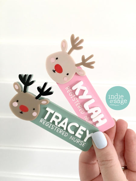 Work Name Badge Christmas Designs - Reindeer Work Name Badge - Christmas Work Name Badge - Christmas Staff Badge