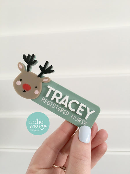 Work Name Badge Christmas Designs - Reindeer Work Name Badge - Christmas Work Name Badge - Christmas Staff Badge