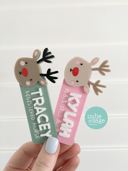 Work Name Badge Christmas Designs - Reindeer Work Name Badge - Christmas Work Name Badge - Christmas Staff Badge