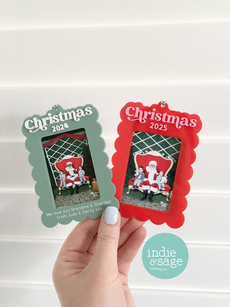 Christmas Tree Photo Frame for Santa Photos with Engraved Message Option - Christmas Tree Photo Decoration - First Christmas Ornament