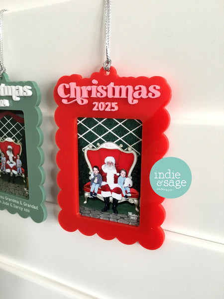 Christmas Tree Photo Frame for Santa Photos with Engraved Message Option - Christmas Tree Photo Decoration - First Christmas Ornament