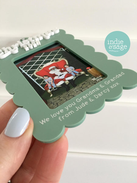 Christmas Tree Photo Frame for Santa Photos with Engraved Message Option - Christmas Tree Photo Decoration - First Christmas Ornament