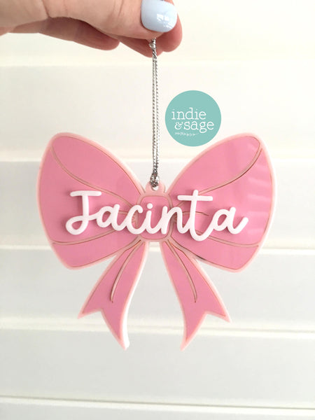Pink Christmas Decorations - Personalised Bow Christmas Ornament - First Christmas Ornament
