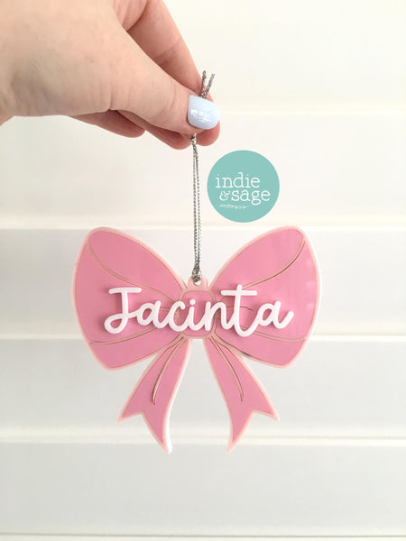 Pink Christmas Decorations - Personalised Bow Christmas Ornament - First Christmas Ornament