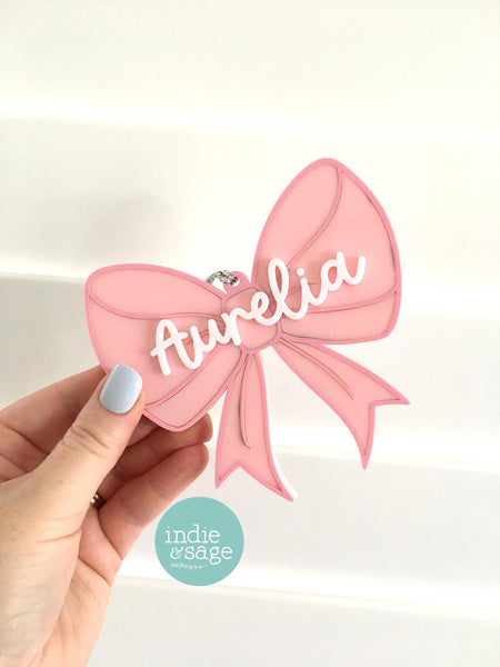 Pink Christmas Decorations - Personalised Bow Christmas Ornament - First Christmas Ornament