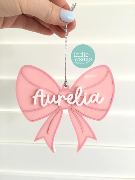 Pink Christmas Decorations - Personalised Bow Christmas Ornament - First Christmas Ornament