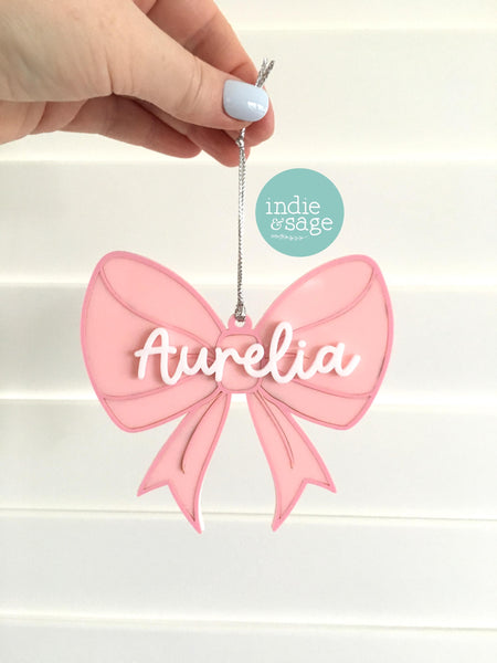 Pink Christmas Decorations - Personalised Bow Christmas Ornament - First Christmas Ornament