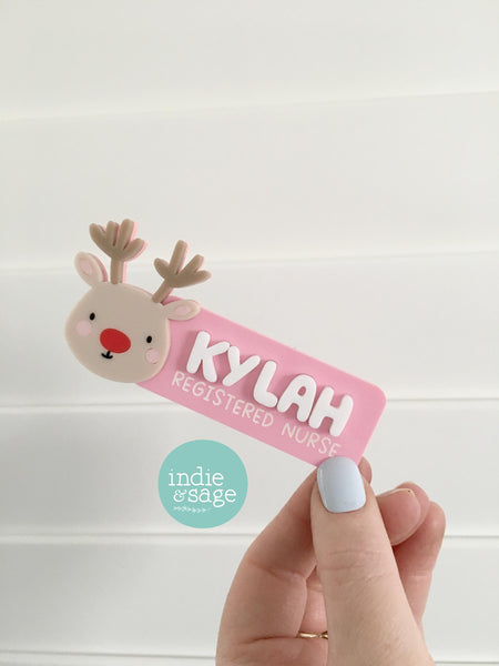 Work Name Badge Christmas Designs - Reindeer Work Name Badge - Christmas Work Name Badge - Christmas Staff Badge
