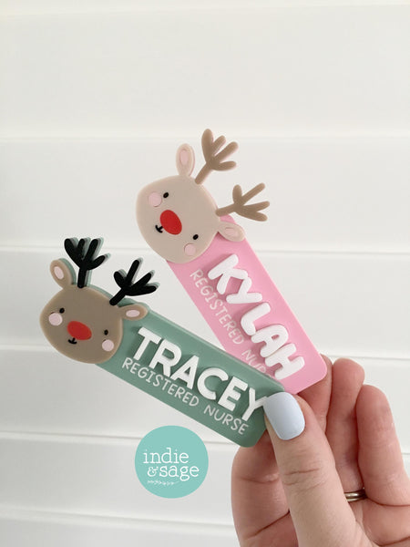 Work Name Badge Christmas Designs - Reindeer Work Name Badge - Christmas Work Name Badge - Christmas Staff Badge