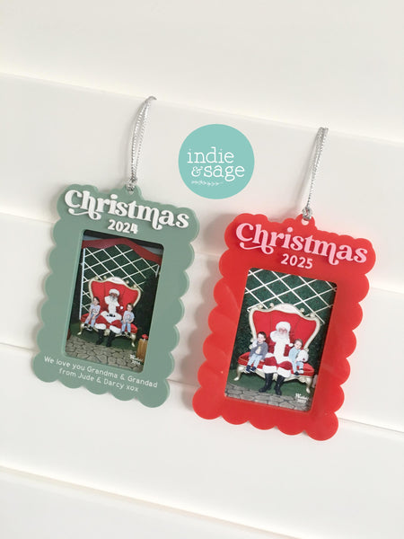 Christmas Tree Photo Frame for Santa Photos with Engraved Message Option - Christmas Tree Photo Decoration - First Christmas Ornament