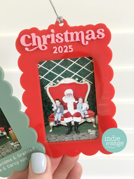 Christmas Tree Photo Frame for Santa Photos with Engraved Message Option - Christmas Tree Photo Decoration - First Christmas Ornament