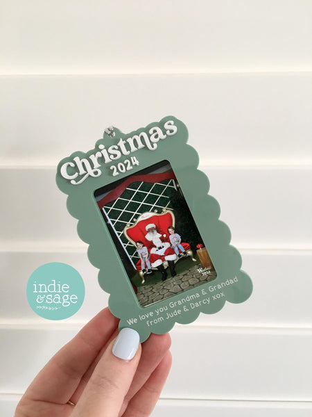 Christmas Tree Photo Frame for Santa Photos with Engraved Message Option - Christmas Tree Photo Decoration - First Christmas Ornament