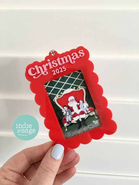 Christmas Tree Photo Frame for Santa Photos with Engraved Message Option - Christmas Tree Photo Decoration - First Christmas Ornament