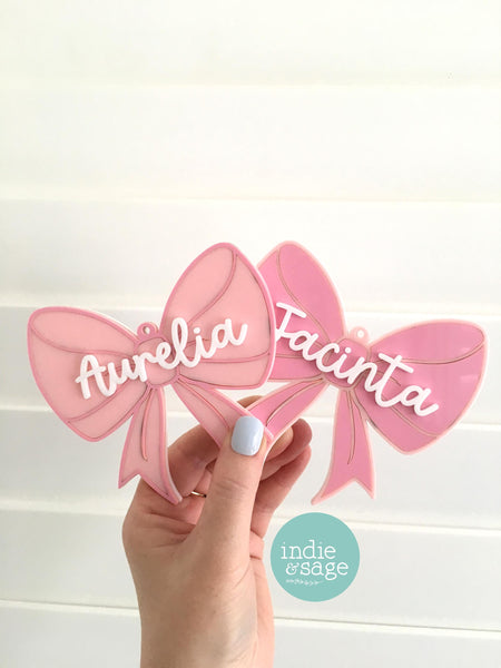 Pink Christmas Decorations - Personalised Bow Christmas Ornament - First Christmas Ornament