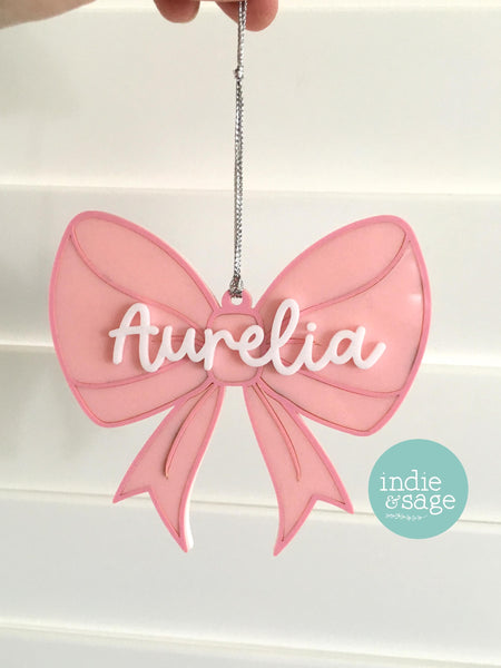 Pink Christmas Decorations - Personalised Bow Christmas Ornament - First Christmas Ornament