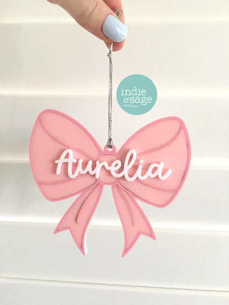Pink Christmas Decorations - Personalised Bow Christmas Ornament - First Christmas Ornament