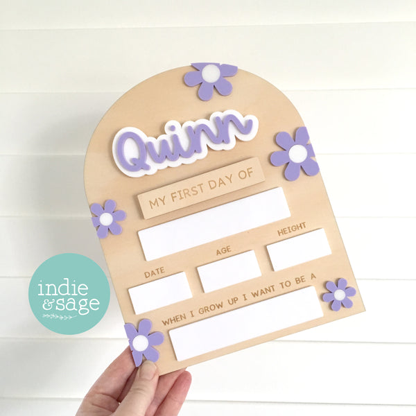 Personalised Back To School Board (Beautiful Floral Puple Design)