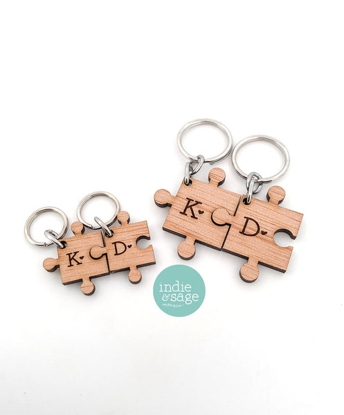 Puzzle Piece Keyring Set, Personalise it with your initials! Valentines Day Gift for Him or Her