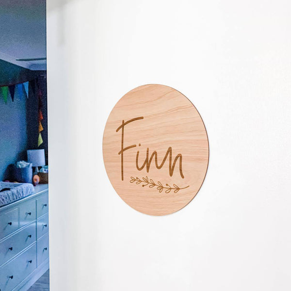 Personalised Wooden Name Plaque With A Cute Floral Wreath