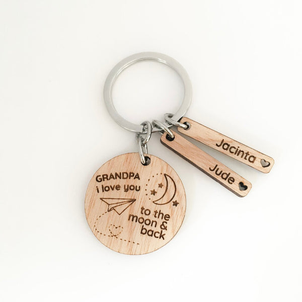 We love you to the moon and back personalised wooden keyring (dedicate to any name you like)