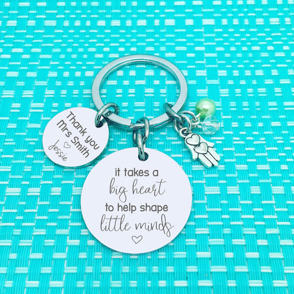 It Takes A Big Heart To Help Shape Little Minds Personalised Keyring (Personalised Teacher Gift)