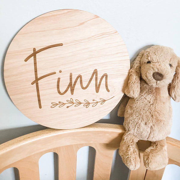 Personalised Wooden Name Plaque With A Cute Floral Wreath