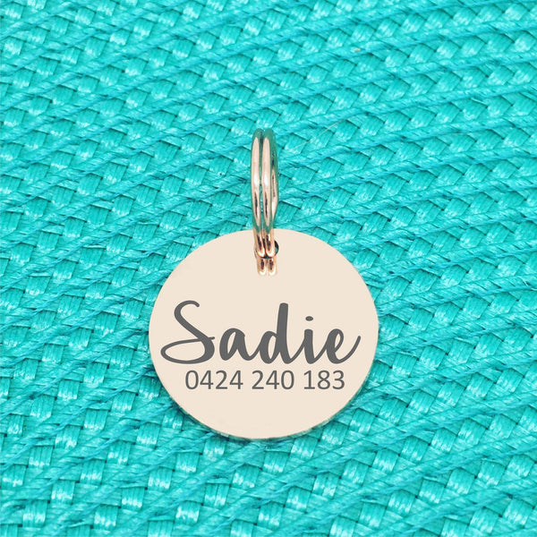 Rose Gold Personalised Dog Tag, River Design with number on front (Personalised Dog Tag / Personalised Cat Tag)