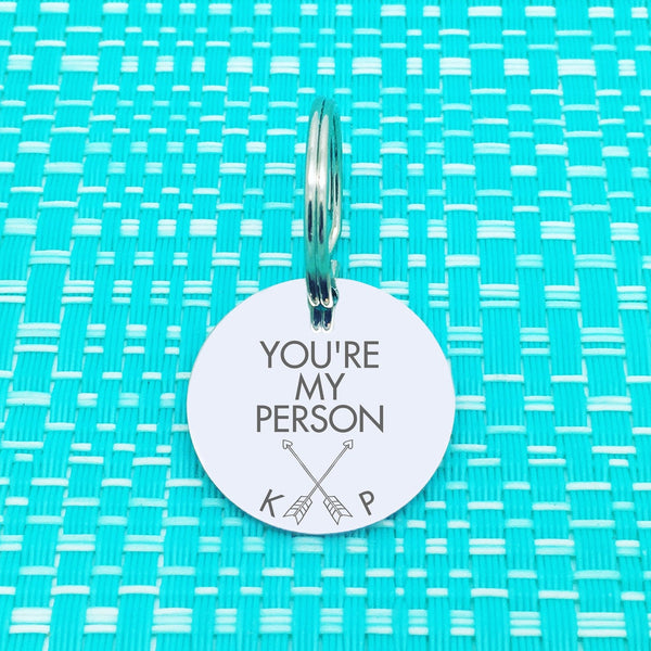 You're My Person, Personalised Engraved Metal Keyring with your intials. Valentine Gift Idea!