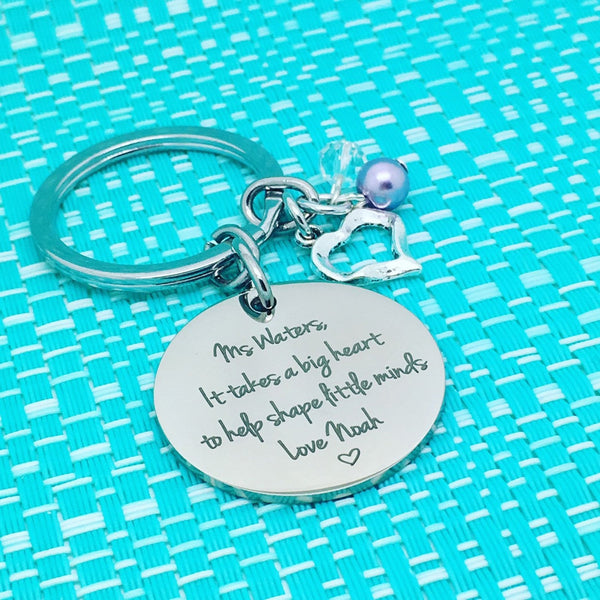 It Takes A Big Heart To Help Shape Little Minds Personalised Keyring (Teacher Gift, Personalised Teacher Gift)