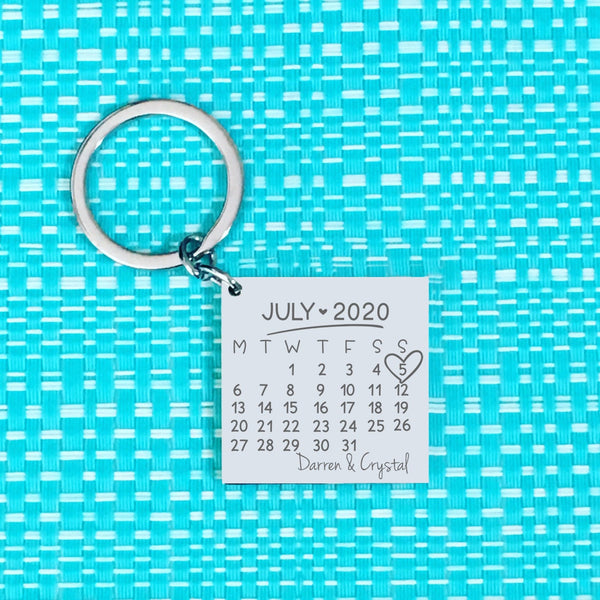 Personalised Calendar Anniversary keyring , square shaped (choose your month and year)