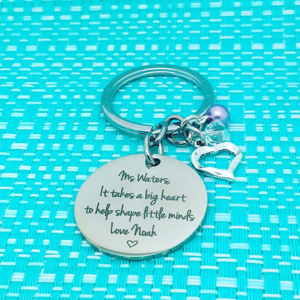 It Takes A Big Heart To Help Shape Little Minds Personalised Keyring (Teacher Gift, Personalised Teacher Gift)