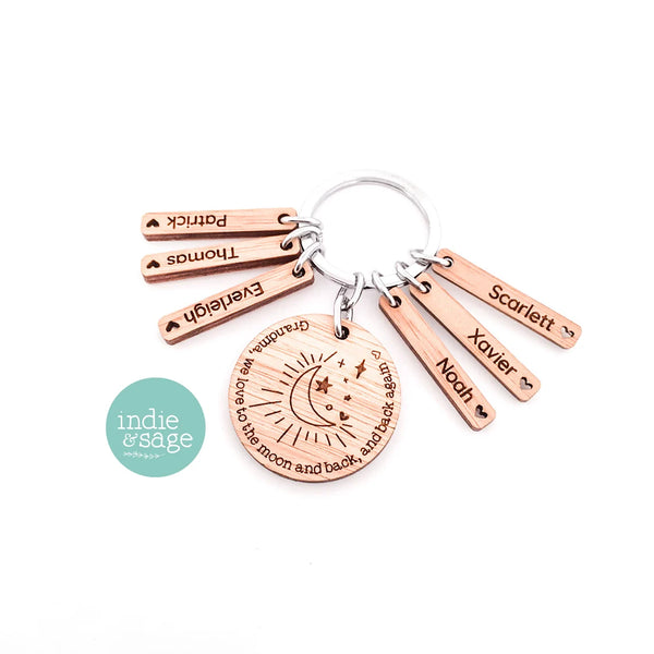 We Love You To The Moon & Back Personalised Wooden Keyring (change Grandma to a name of your choosing)