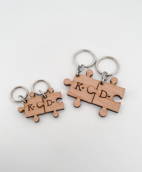 Puzzle Piece Keyring Set, Personalise it with your initials! Valentines Day Gift for Him or Her
