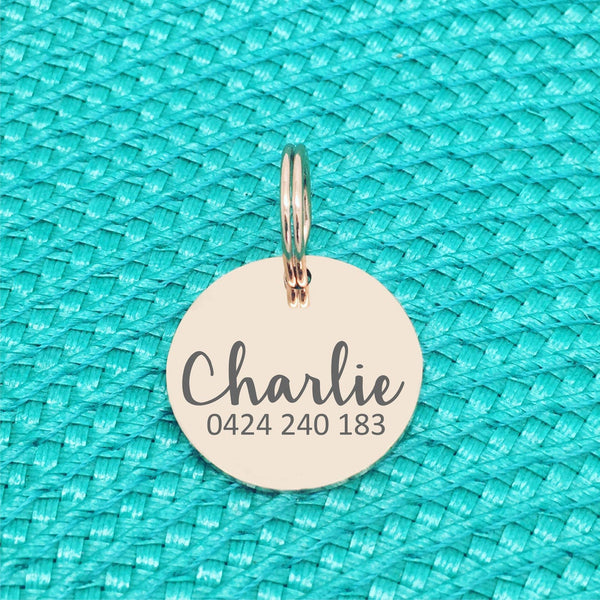 Rose Gold Personalised Dog Tag, River Design with number on front (Personalised Dog Tag / Personalised Cat Tag)