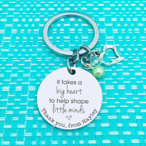 It Takes A Big Heart To Help Shape Little Minds Personalised Keyring (Teacher Gift, Personalised Teacher Gift)