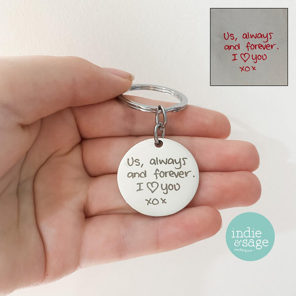 Engraved Handwriting Silver Metal Keyring, Your Handwriting Engraved on a Keyring!