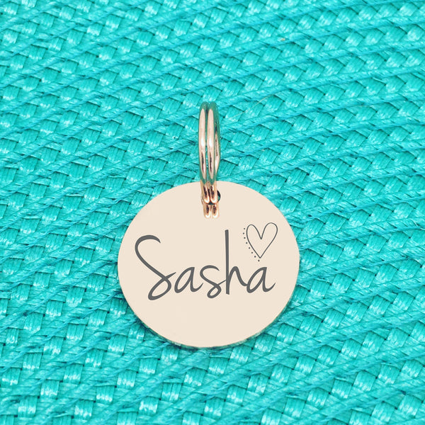 Rose Gold Personalised Dog Tag, Sadie Design with Cute Heart Image (Personalised Dog Tag / Personalised Cat Tag)