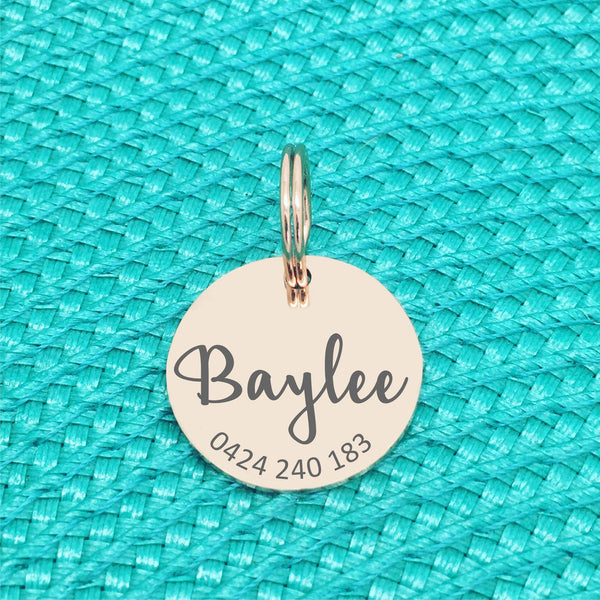 Rose Gold Personalised Dog Tag, River Design with number on front (Personalised Dog Tag / Personalised Cat Tag)